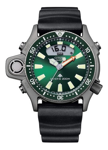 Relógio Citizen Aqualand Jp2007-17x Serie Limitada Verde Cor Da Correia Preto