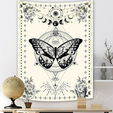 Tapestry Mariposa Vinilo Blanco Y Negro, 91x121cm.