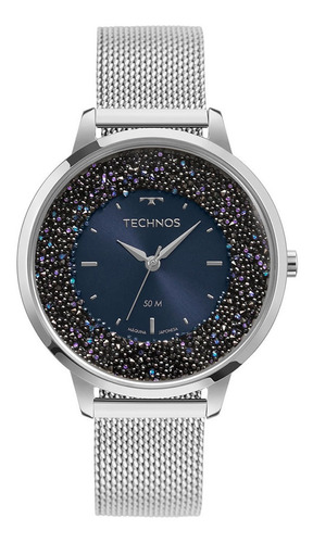 Relógio Technos Feminino Crystal Prata - 2035mwn/1n Cor Da Correia Prateado Cor Do Bisel Prateado Cor Do Fundo Azul