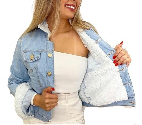 Jaqueta Jeans Forrada Pelucia Lã Frete Gratis