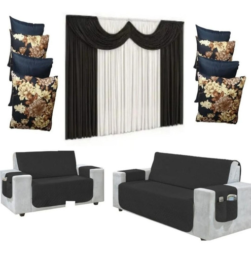 Kit Capa Pra Sofa 3e2 Lugares+4capas Almofada+cortina Paris