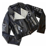 Campera Crop Ecocuero , Modelo Framing Rockstars Con Tachas