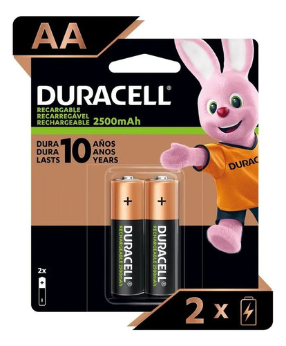 Pilha Recarregável Aa Pequena Duracell Com 2 Unidades