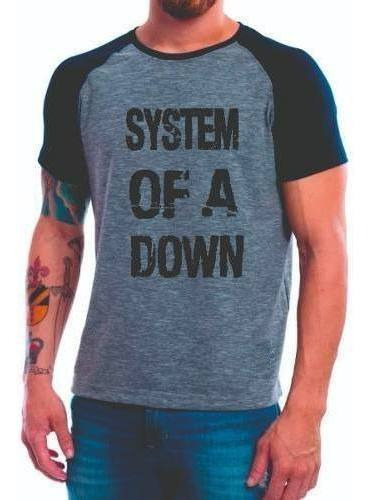 Camiseta System Of A Down Raglan Curta Cinza Camisa Soad