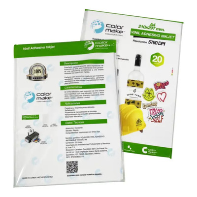 Vinil Imprimible Adhesivo Blanco A4 20 Hojas Color Make Inkjet | MercadoLibre
