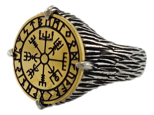 Anillo Runas Vegvisir Vikingo Nórdico En Acero Inoxidable