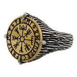 Anillo Runas Vegvisir Vikingo Nórdico En Acero Inoxidable