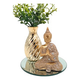 Buda Hindu Bandeja Espelhada Vaso Kit Decoração Zen Estatua