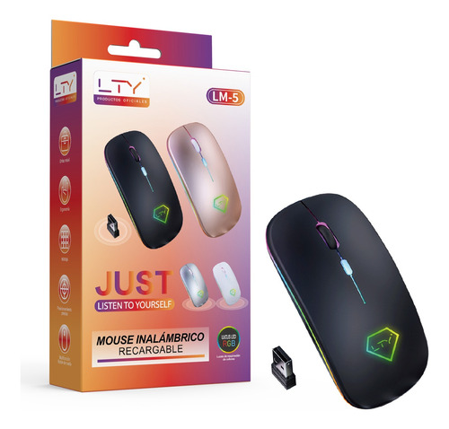 Mouse Inalámbrico Recargable Lty Lm-5 Luz Led Mejormouse A2 