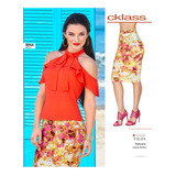 Falda Corte Lapiz Naranja Multicolor Cklass 974-51