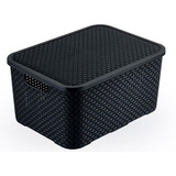 Caixa Organizadora Rattan Preto Com Tampa 7 Litros Arqplast