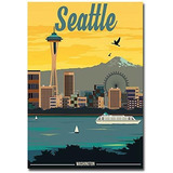 Seattle Washington Vintage Travel Art Imán Para Refrigerador