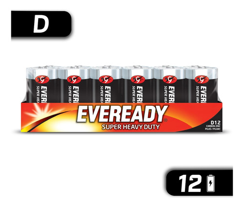 Pila Eveready Carbon Zinc D Charola Con 12 1.5v Grande