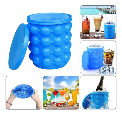 Cubeta De Hielo Silicona Portátil Enfriador De Bebidas Color Azul