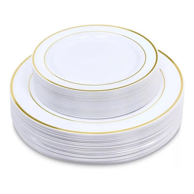 Platos Desechables Elegantes Plástico Vajilla Fiesta 50 Pcs | MercadoLibre