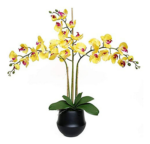 Orquídea Amarilla Artificial En Vaso, Decoración Elegante Pa