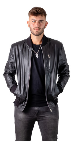 Campera De Cuero Vacuno 100% De Hombre Cuello Bomber Morley