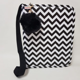 Fichário Universitário Feminino Zig Zag Preto Branco+ Pompom