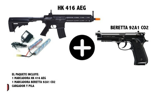 Paquete Marcadora Hk 416 Aeg - Beretta 92a1 Co2 6mm Xtrem P