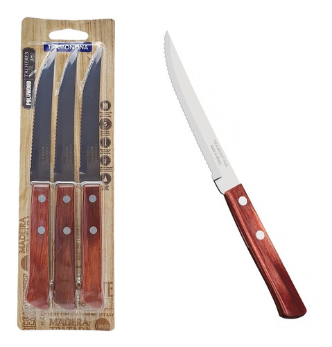 Cuchillo Mesa Asado Madera Tramontina Polywood Set X 3 U. 