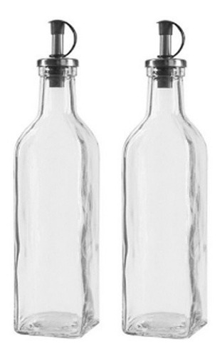 Set 2 Piezas Botellas Aceitero Vinagrero Vidrio Acero Comida
