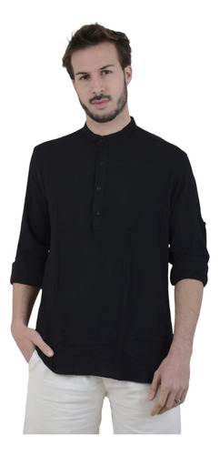 Camisa Cuello Mao Camisola Entallada Lino Fresca 