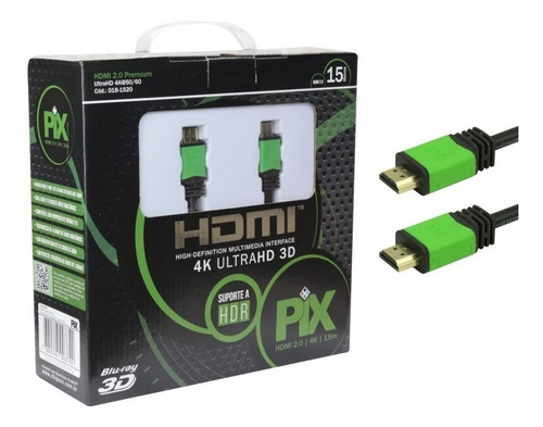 Cabo Hdmi 15 Metros 2.0 4k Ultra Hd 3d 19 Pinos Premium