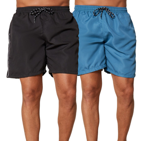 Kit 2 Shorts Masculino Bermuda Praia Liso Academia Tactel Nf