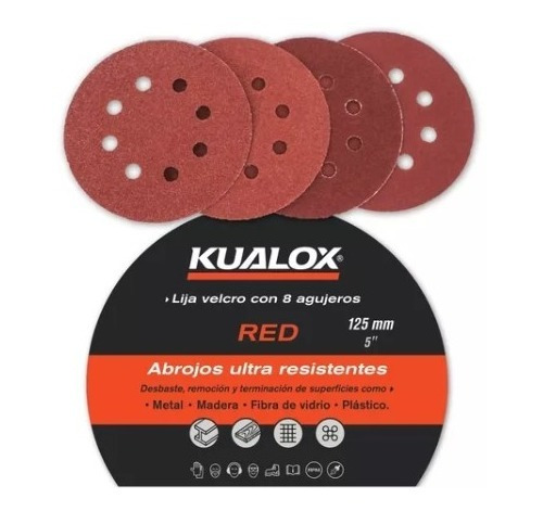 Lija Velcro Disco 125mm 8 Agujeros - Red 60 A 100 -x10u