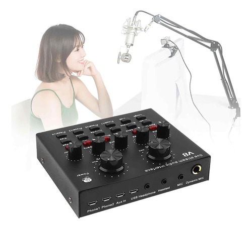 Mezcladora De Sonido Con Tarjeta De Audio V8 Para Podcast