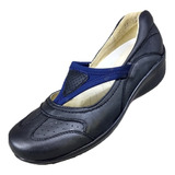 Zapato Negro Piel Ligero Con Lycra Azul Dr. Hosue 4009