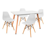 Comedor Completo Eames Mesa 120x80cm Con 4 Sillas Blancas