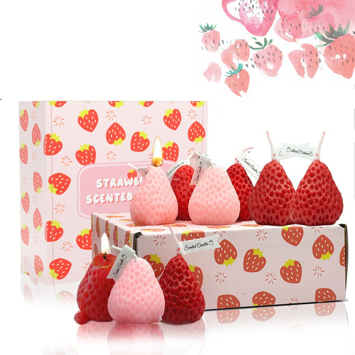 Velas De Aromáticas Fresas Decorativas 9 Pcs Caja De Regalo