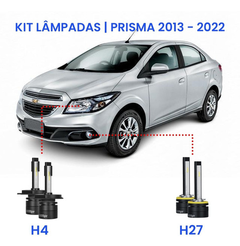 Kit Super Led Gm Prisma 2013/2022 Farol Alto Baixo E Milha