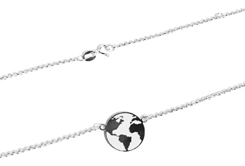 Cadena Hombre Mujer Plata Colgante Collar Dije Mundo Macizo