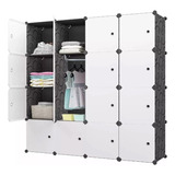 Closet Ropero Organizador Plastico 16 Cubos Portatil Armable Color Blanco Con Negro