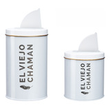 Set De Latas Yerbera Azucarera Esmaltada Blanco Viejo Chaman