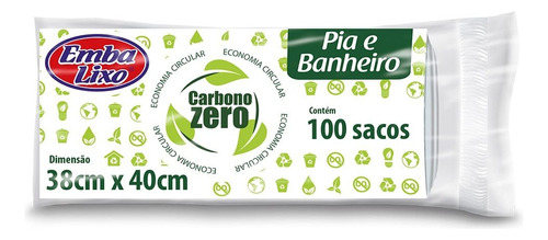 Saco De Lixo Pia E Banheiro Carbono Zero Embalixo 100 Unidades