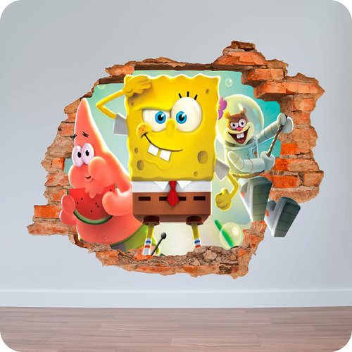 Vinilos Pared Rota 3d  Bob Esponja Patricio 80x80