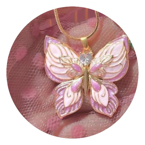 Collar Barbie Fairytopia Mariposa Grande Rosa Doble Y Perlas