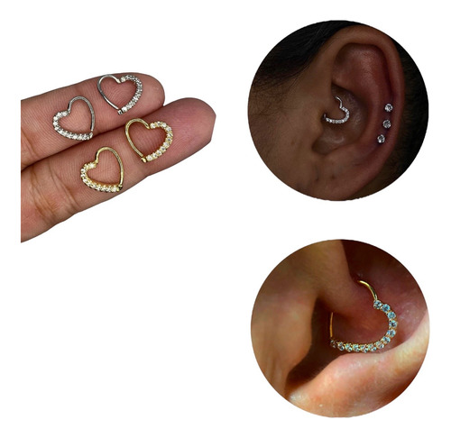 Piercing Coração Helix Daith Pedra