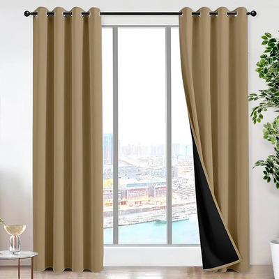Cortinas Blackout Tpu 275x220cm -2pzs- Térmicas Y Asilantes Camel