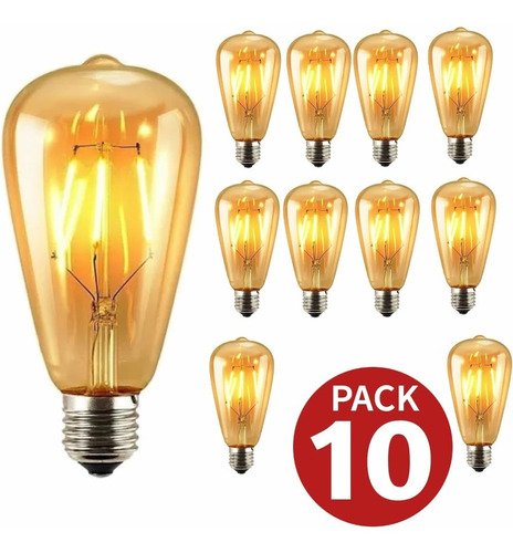 Pack 10 Ampolletas Vintage Decorativa 4w E27 Luz Calida