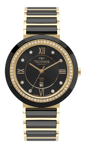 Relógio Feminino Technos Ceramic Saphire Dourado E Preto