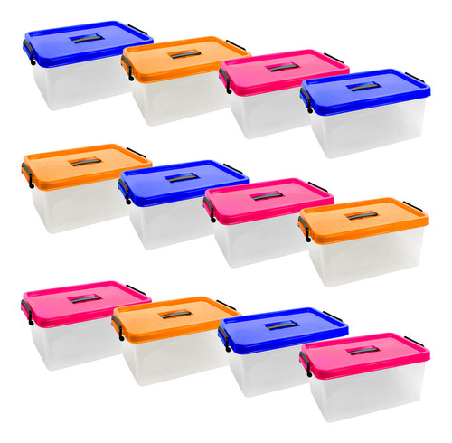 12 Cajas Plásticas Multiusos De 18 Litros Color Colores Surtidos
