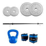 Kit Sport Maniac Gris Barra, Pesas Rusas, Tobilleras 21kg