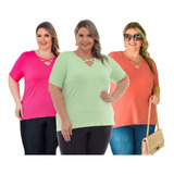Kit 3 Peças Blusa Plus Size Blusinha Feminina Camiseta Plus