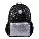 Mochila Footy Metalizada Puffer 16 Pulgadas Escolar Color Negro Diseño De La Tela Brillosa