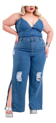 Calça E Cropped Jeans Conjunto Plus Size