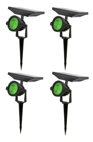 Kit4 Luminária Solar 5w Espeto Jardim 12h Cob Led Cor Verde